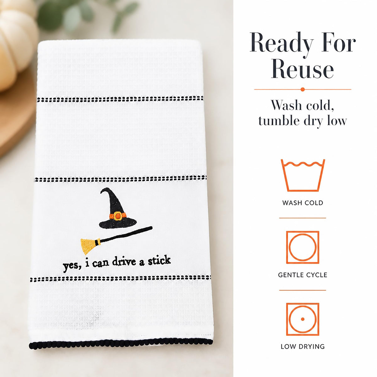 Mud Pie Halloween Towel, Drive Stick, 16 1/2" x 26"