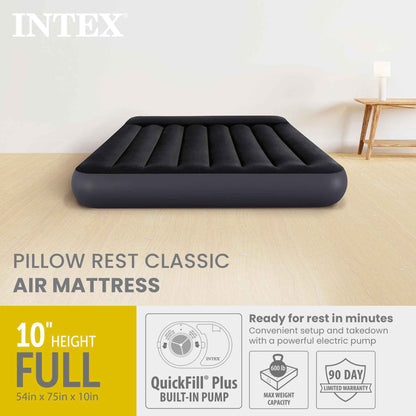 INTEX 64147ED Dura-Beam Standard Pillow Rest Air Mattress: Fiber-Tech – Full Size – Built-in Electric Pump – 10in Bed Height – 600lb Weight Capacity 🍁 All In One Marketplace Canada