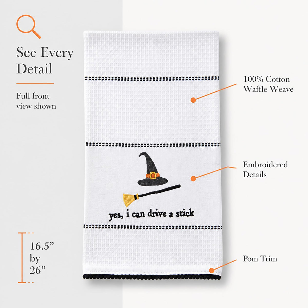 Mud Pie Halloween Towel, Drive Stick, 16 1/2" x 26"