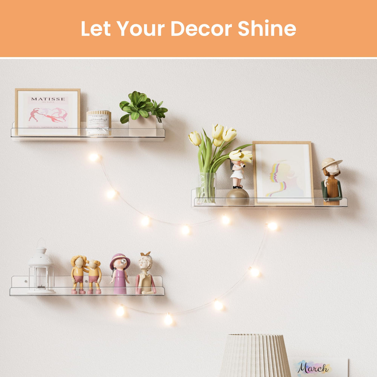 upsimples Clear Acrylic Shelves for Storage, 15" Floating Shelves Wall Mounted for Kids Bookshelf/Display Ledge for Bedroom, Living Room, Bathroom, Kitchen, Set of 4 🍁 All In One Marketplace Canada