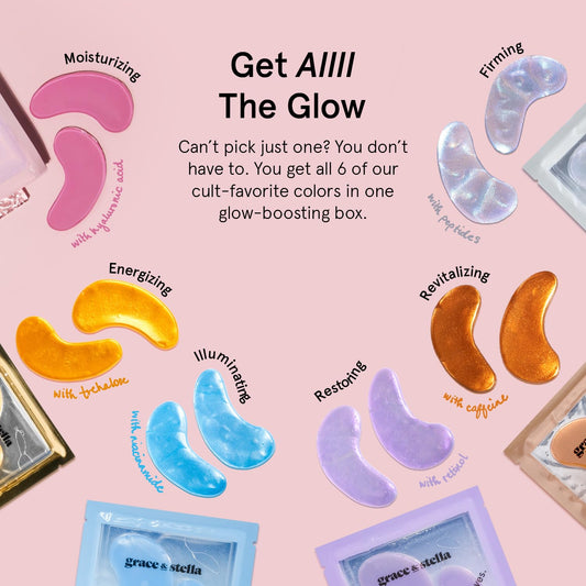 grace & stella Under Eye Mask Variety Pack - 18 Pairs of Under Eye Patches for Puffy Eyes - With 6 Colors (3 Pairs/Color) - Vegan Cruelty Free Bridesmaid Gifts, Birthday Gifts for Women 🍁 All In One Marketplace Canada