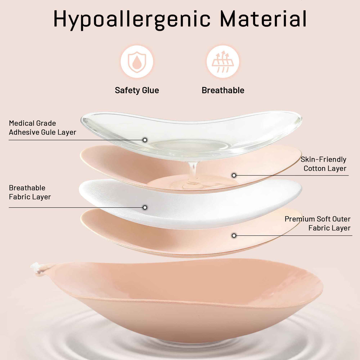 GKHWON Adhesive Bra Strapless Backless Invisible Push Up Sticky Bra with Silicone Nipple Covers Reusable Beige B 🍁 All In One Marketplace Canada