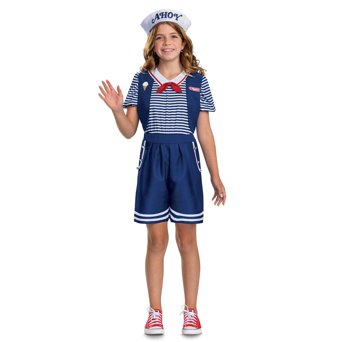 Robin Scoops Ahoy Costume, Official Stranger Things Halloween Costume with Hat, Kids Size (7-8)