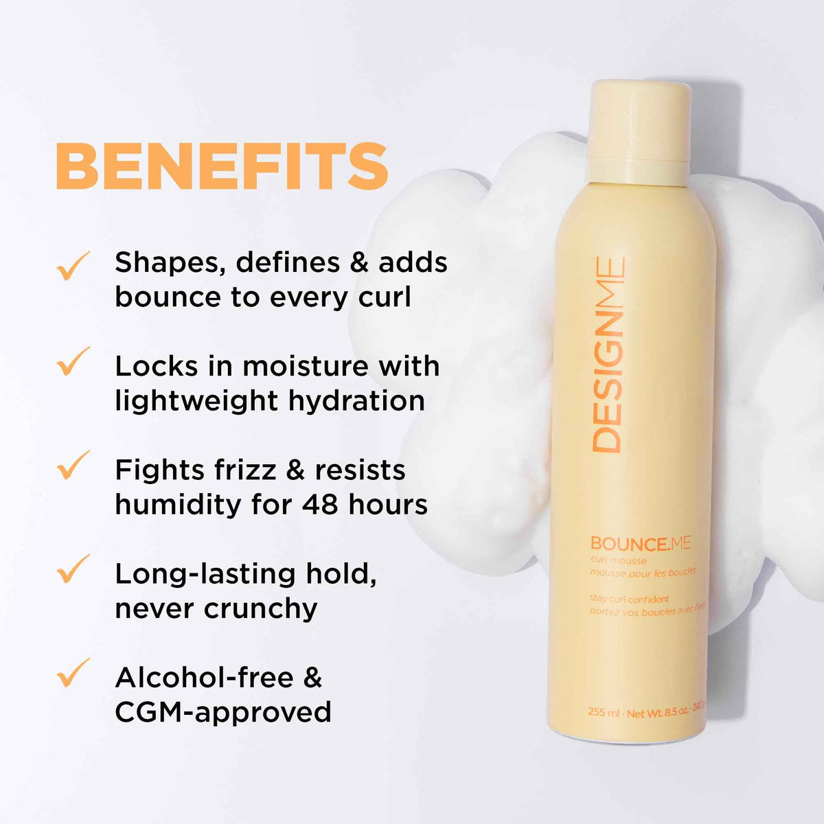 Design.Me BOUNCE.ME Curl Mousse | Lightweight Curl Defining for Wavy & Curly Hair | Frizz Control, Humidity Resistant, Alcohol-Free Mousse for Hair Styling | CGM Approved 🍁 All In One Marketplace Canada