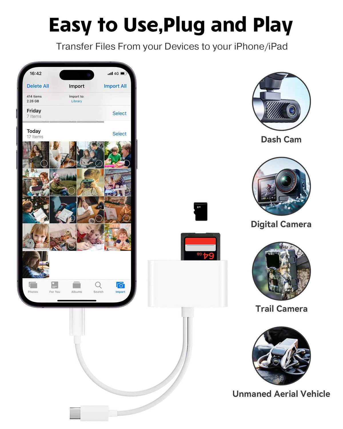 SD Card Reader for iPhone iPad Camera with USB C, Dual Card Slot USB 3.0 Memory Card Reader Supports SD/TF Card Trail Camera Viewer SD Card Adapter Portable Micro SD Card Reader No App Plug and Play 🍁 All In One Marketplace Canada