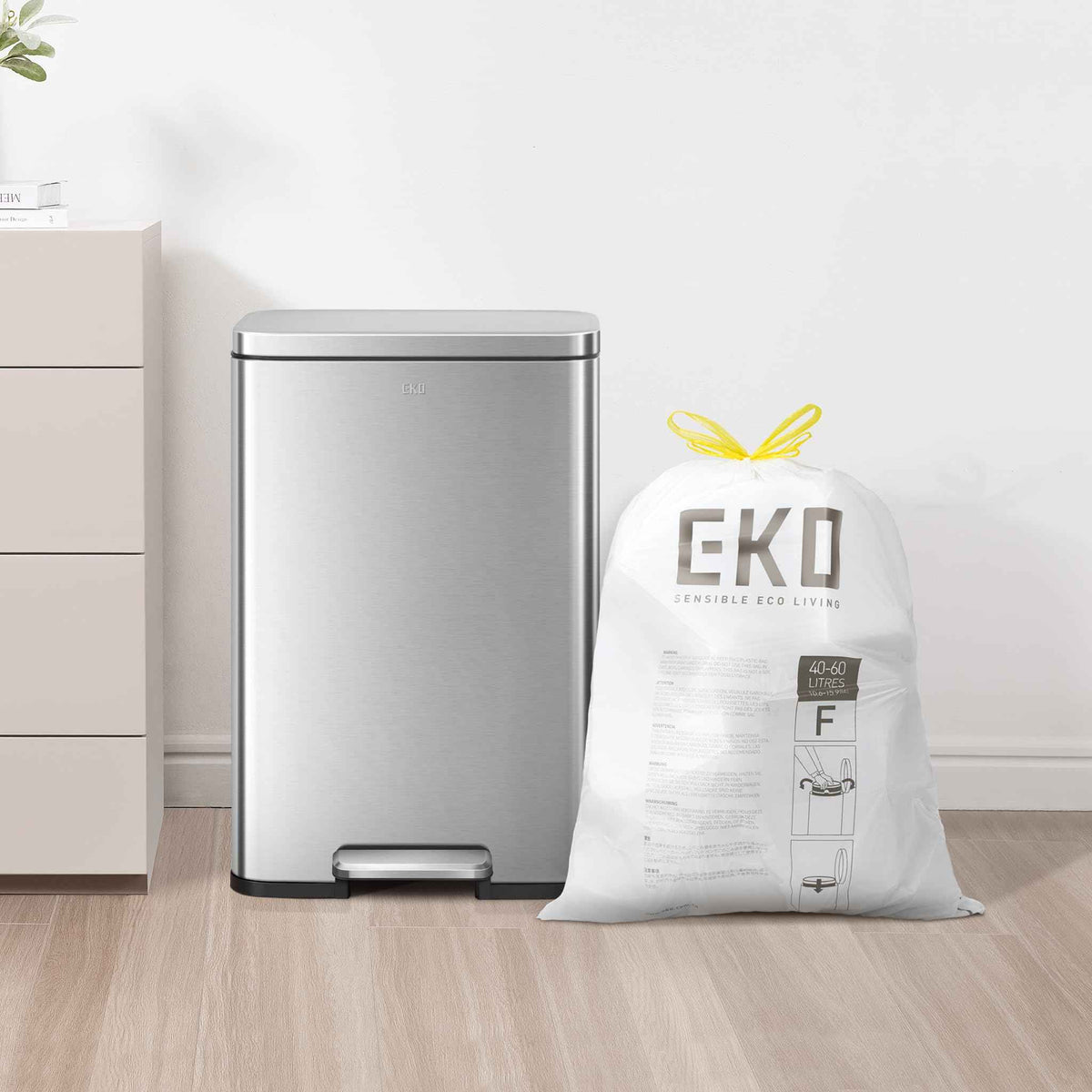 EKO 13 Gallon / 40-60 Liter Drawstring Trash Bags, Extra-Strong Unscented Garbage Bags, 60 Count Easy-Dispense Roll for Kitchen & Household Use, Leak-Resistant, Code F, White 🍁 All In One Marketplace Canada
