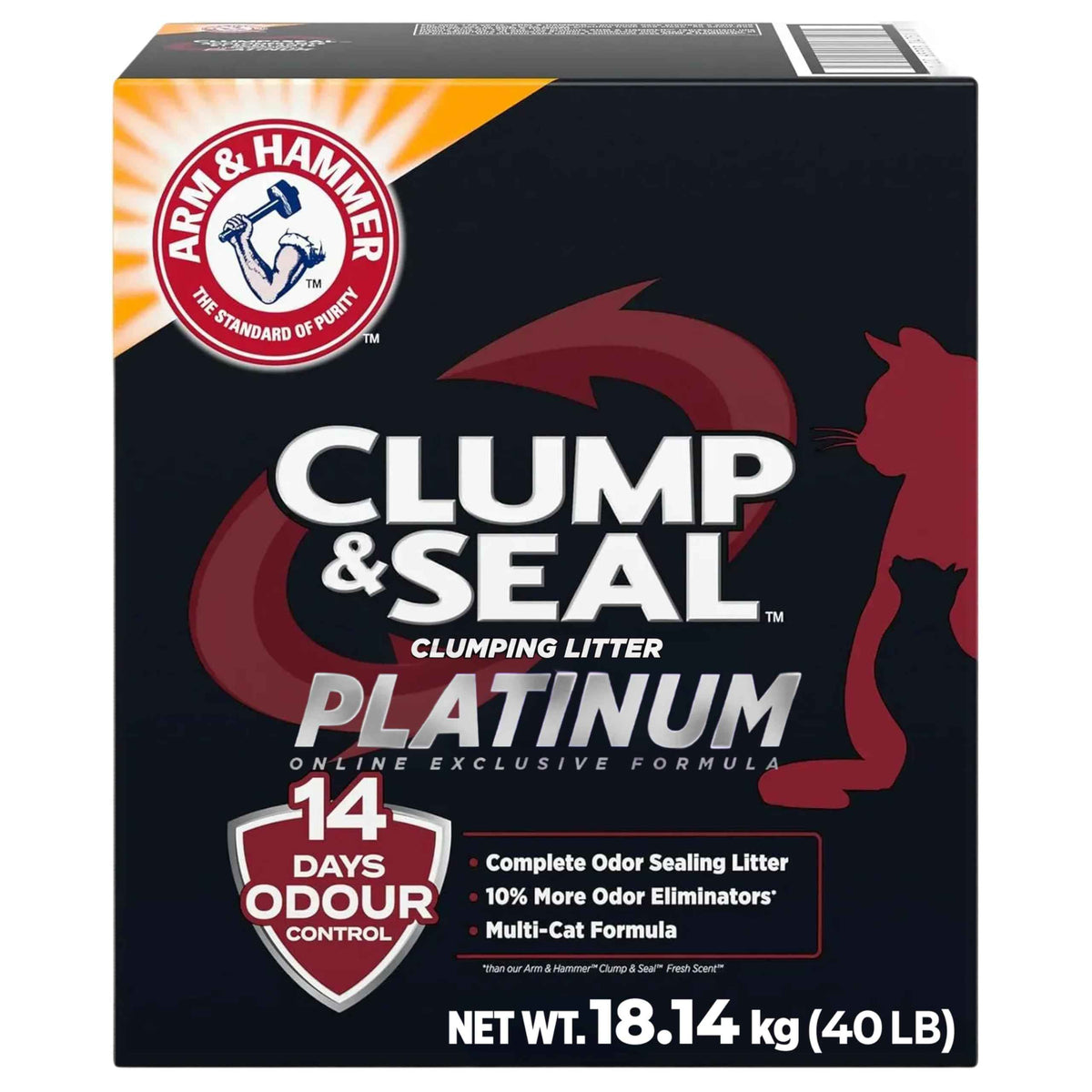 ARM & HAMMER Platinum Cat Litter, Clump & Seal, EXTRA STRENGTH Complete Odour Sealing with 14 Days of Odour Control, Multi-Cat, Hard Clumping Clay, 99.99% Dust Free, 18.14kg 🍁 All In One Marketplace Canada