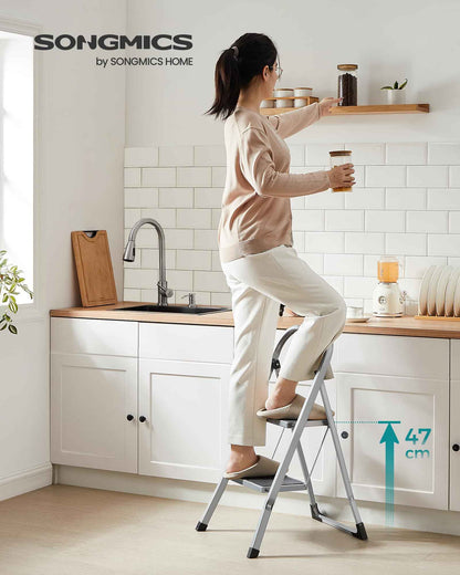 SONGMICS Step Ladder, 2-Step Ladder, Folding Ladder, Safety Lock, Space-Saving Storage, Holds up to 330 lb, Dove Gray UGSL012G01 🍁 All In One Marketplace Canada