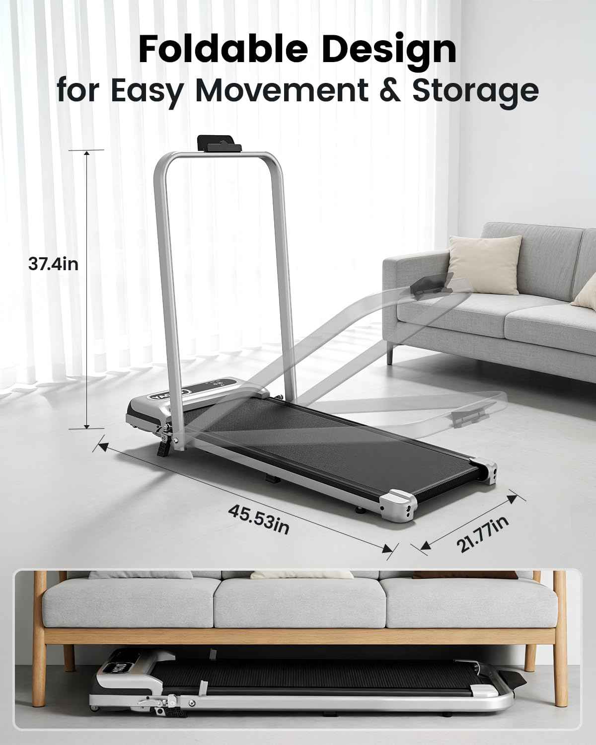 Yagud Walking Pad with 8% Incline, 3 in 1 Treadmill for Home & Office, 2.5HP Under Desk Treadmill with Handle, Portable Treadmill with Remote Control & Led Display, No Installation 🍁 All In One Marketplace Canada