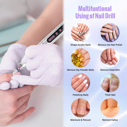 Denabuty Cordless Electric Nail Drill Machine, 13 in 1 Nail File Kit 35000RPM Professional Portable Rechargeable E File for Acrylic Polish Gel Removal Manicure Pedicure Set with 5 Speeds DN-2402 🍁 All In One Marketplace Canada
