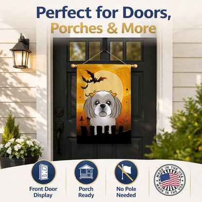 Caroline's Treasures BB1808CHF Halloween Gray Silver Shih Tzu Canvas House Size Flag, Multicolor, Large