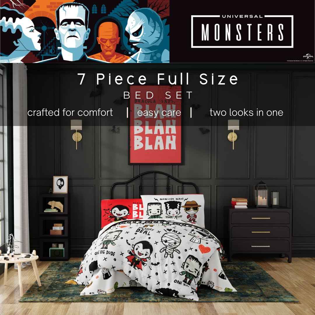 Universal Little Monsters Halloween Full Bed Set – Super Soft & Cozy 5 Piece Reversible Comforter and Sheet Set Featuring Snoopy & Charlie Brown, (Officially Licensed Product) by Franco