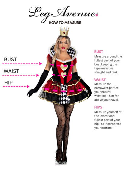 Leg Avenue Womens 2 Pc Queen of Hearts Halloween Costume for Women, Multicolor, X-Large
