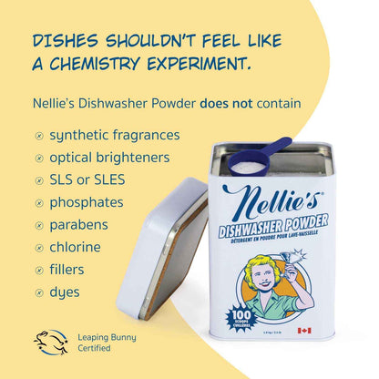 Nellie's Dishwasher Powder - 100 Load - Plant-Based Dishwasher Detergent - Septic Safe, Fragrance-Free - Easily Penetrates Grease & Food Particles - Phosphate-Free - (Made in Canada) 🍁 All In One Marketplace Canada