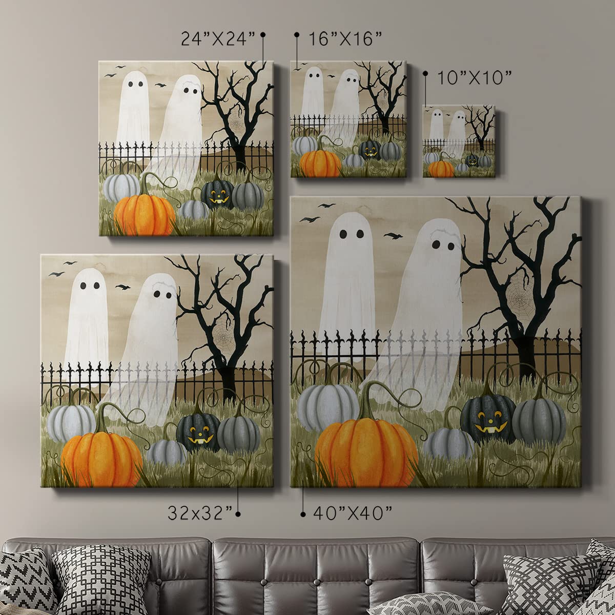 Renditions Gallery Modern Canvas Wall Art Pictures for Office Decorations Halloween Hunted Pumpkin Patch Premium Wall Hanging Wooden Artwork for Livingroom Kitchen Paintings - 16"X16" LT508