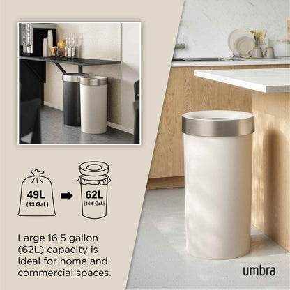 Umbra Vento Kitchen Trash Can – Large 16 Gal (62 L) Open Top Garbage Can for Home & Office – Modern Clean Design, Sand/Nickel 🍁 All In One Marketplace Canada