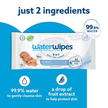 WaterWipes Plastic-Free Original Baby Wipes, 99.9% Water Based Wipes, Unscented & Hypoallergenic for Sensitive Skin, 240 Count (4 packs), Packaging May Vary 🍁 All In One Marketplace Canada