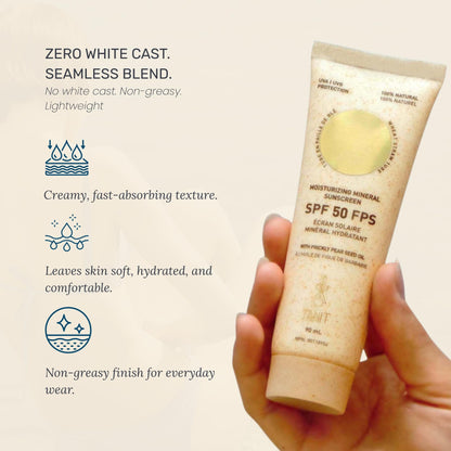 TANIT Moisturizing Mineral Sunscreen SPF 50, 90ml – Broad Spectrum UVA/UVB Defense with Prickly Pear Seed Oil – Lightweight, Water-Resistant, Unscented, Vegan Cream for Daily Face & Body Protection 🍁 All In One Marketplace Canada