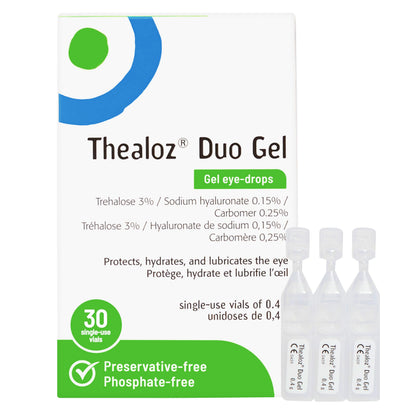 Thealoz Duo Gel - Clinically Proven Hydration for Dry Eyes w/Hyaluronic Acid & Trehalose, Lubricating Gel-Persistent Dryness, Stabilizes Tear Film for 6 Hrs-Contact Lens Wearers-Single-Use 30 Vials 🍁 All In One Marketplace Canada