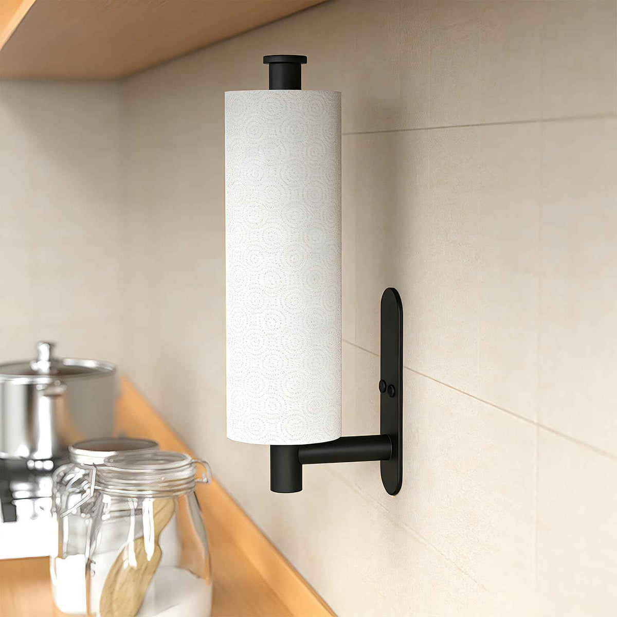 HUFEEOH Black Adhesive Paper Towel Holder Under Cabinet Wall Mount for Kitchen Paper Towel, Stainless Steel Paper Towel Roll Rack for Bathroom Towel 🍁 All In One Marketplace Canada