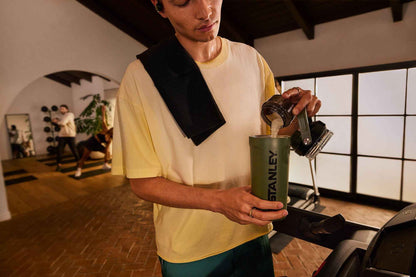 STANLEY Vitalize Shaker Bottle 20 oz | Leakproof Insulated Stainless Steel Shaker Cup | Base Storage and Twist On Fast Flow Lid | Protein Shakes and Pre Workout Powder | BPA-Free | Dried Pine 🍁 All In One Marketplace Canada