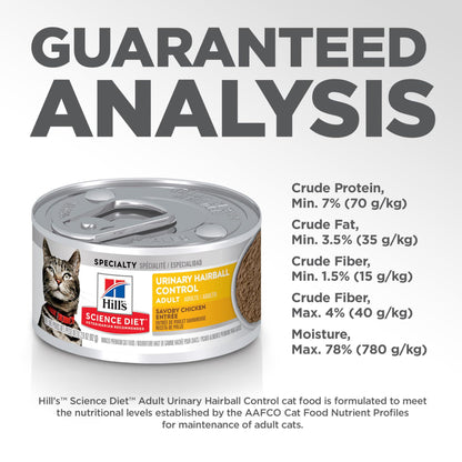 Hill's Science Diet Urinary Hariball Control, Adult 1-6, Urinary Track Health & Hairball Control Support, Wet Cat Food, Chicken Minced, 2.9 oz Can, Case of 24 🍁 All In One Marketplace Canada