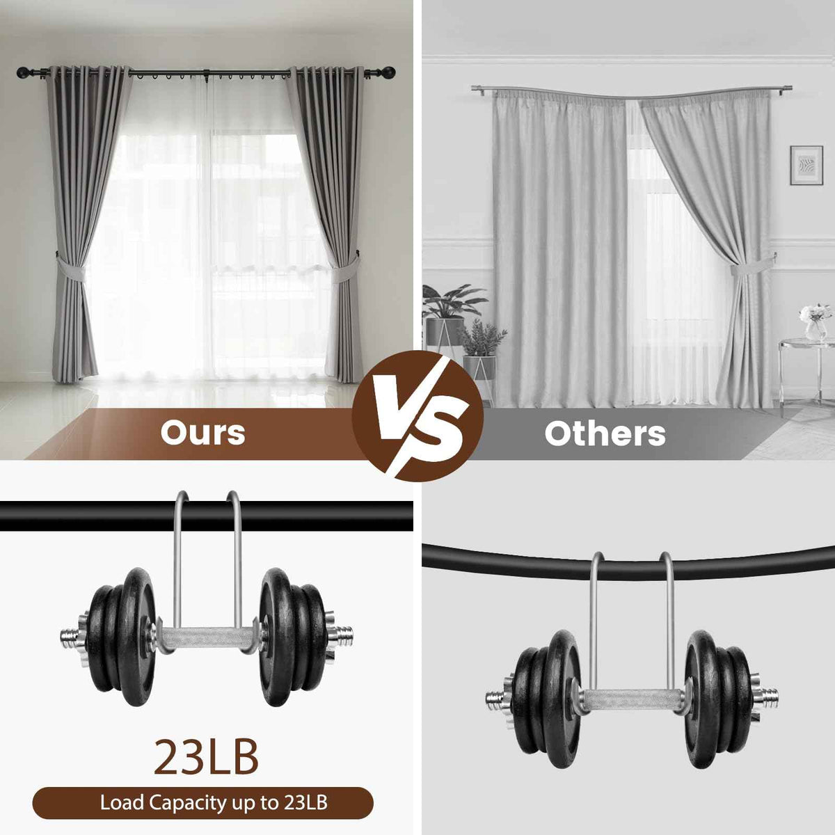 2 Pack Curtain rod for Windows 48 to 84 Inch, 5/8 Inch Small Matte Black Outdoor adjustable Curtain Rods with brackets for Bedroom, Bathroom, Living room, Kitchen, Patio, cafe 🍁 All In One Marketplace Canada
