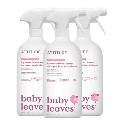 ATTITUDE Baby & Kids Toy Cleaner Spray, EWG Verified, Multi-Surface Cleaner for Toys, High Chairs & Play Areas, Naturally Derived, Vegan, Unscented, 800 mL (Pack of 3) 🍁 All In One Marketplace Canada
