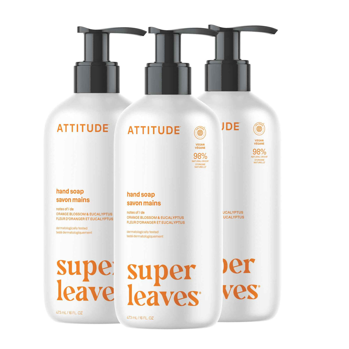 ATTITUDE Liquid Hand Soap, EWG Verified, Plant and Mineral-Based, Vegan Personal Care Products, Orange Blossom & Eucalyptus Scent, 473 mL (Pack of 3) 🍁 All In One Marketplace Canada