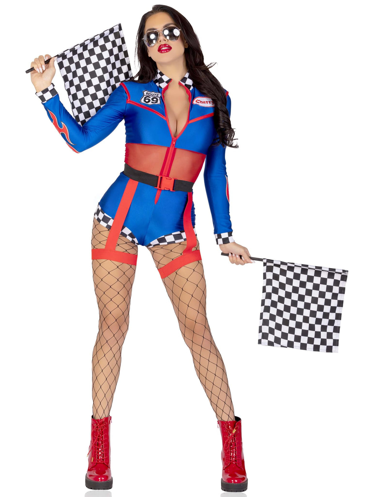 Leg Avenue Women’s 2 PC Cherry Bomb Racer Halloween Costume with Flame Detail, MEDIUM