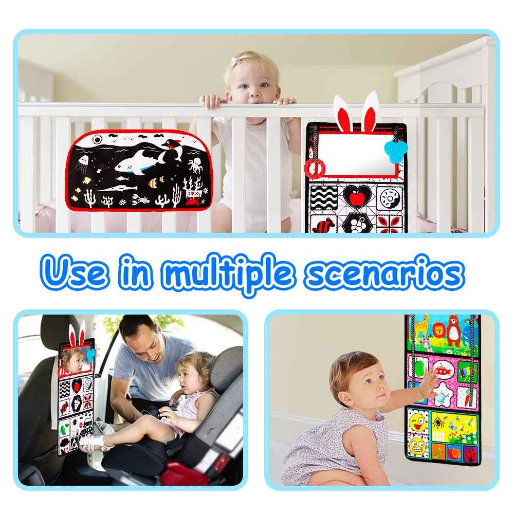 Inbeby Tummy Time Mirror Toy & Play Activity Cinrkle Mat, Black and White High Contrast Baby Newbron Toys 0 3 6 Months Brain Development, Snesory Texture Piano Infant Toys 0 3 6 Months with Squeaker 🍁 All In One Marketplace Canada