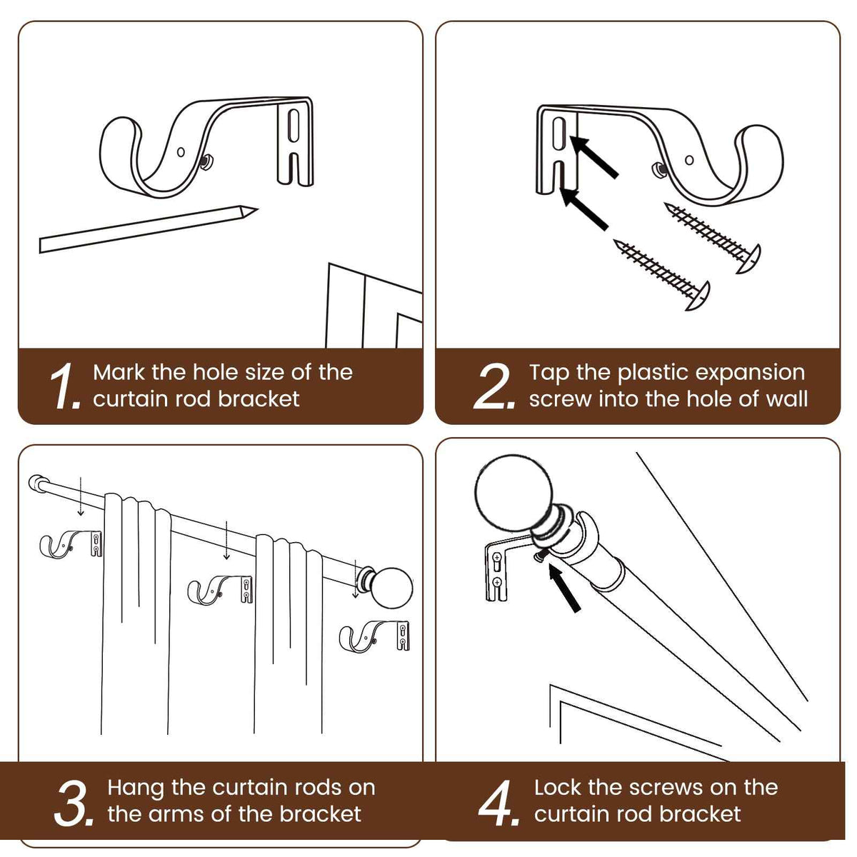 2 Pack Curtain rod for Windows 48 to 84 Inch, 5/8 Inch Small Matte Black Outdoor adjustable Curtain Rods with brackets for Bedroom, Bathroom, Living room, Kitchen, Patio, cafe 🍁 All In One Marketplace Canada