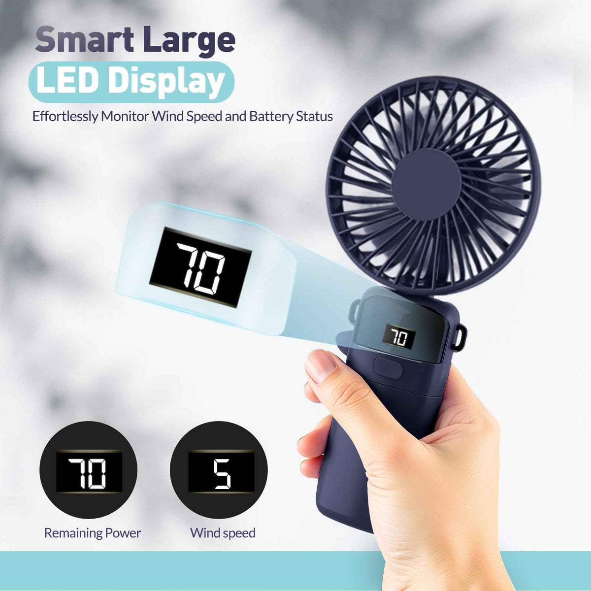 Portable Handheld Fan Rechargeable Small Fan 5 Speeds with Lanyard and Base USB Desk Fan Foldable Quiet Personal Fan with LED Display for Office, Home, Travel, Outdoor 🍁 All In One Marketplace Canada