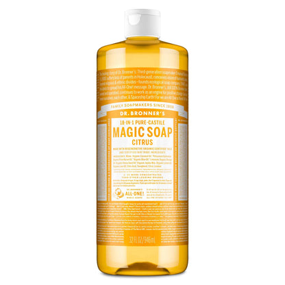Dr. Bronner’s - Pure-Castile Liquid Soap (Citrus, 946 mL) - Made with Organic Oils, 18-in-1 Uses: Face, Body, Hair, Laundry, Pets and Dishes, Concentrated, Vegan, Non-GMO 🍁 All In One Marketplace Canada