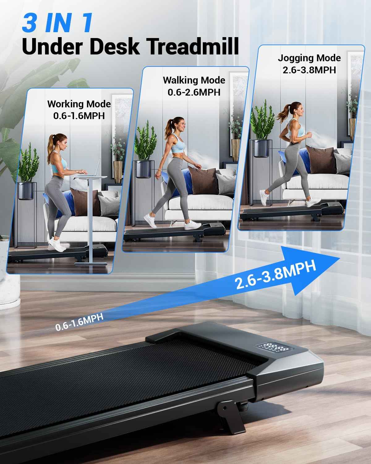 Superun Walking Pad,6% Manual Incline Walking Pad Treadmill,Under Desk Treadmill for Home Office, with App & Remote,2.5HP Quiet,LED Display,300 lbs Capacity 🍁 All In One Marketplace Canada