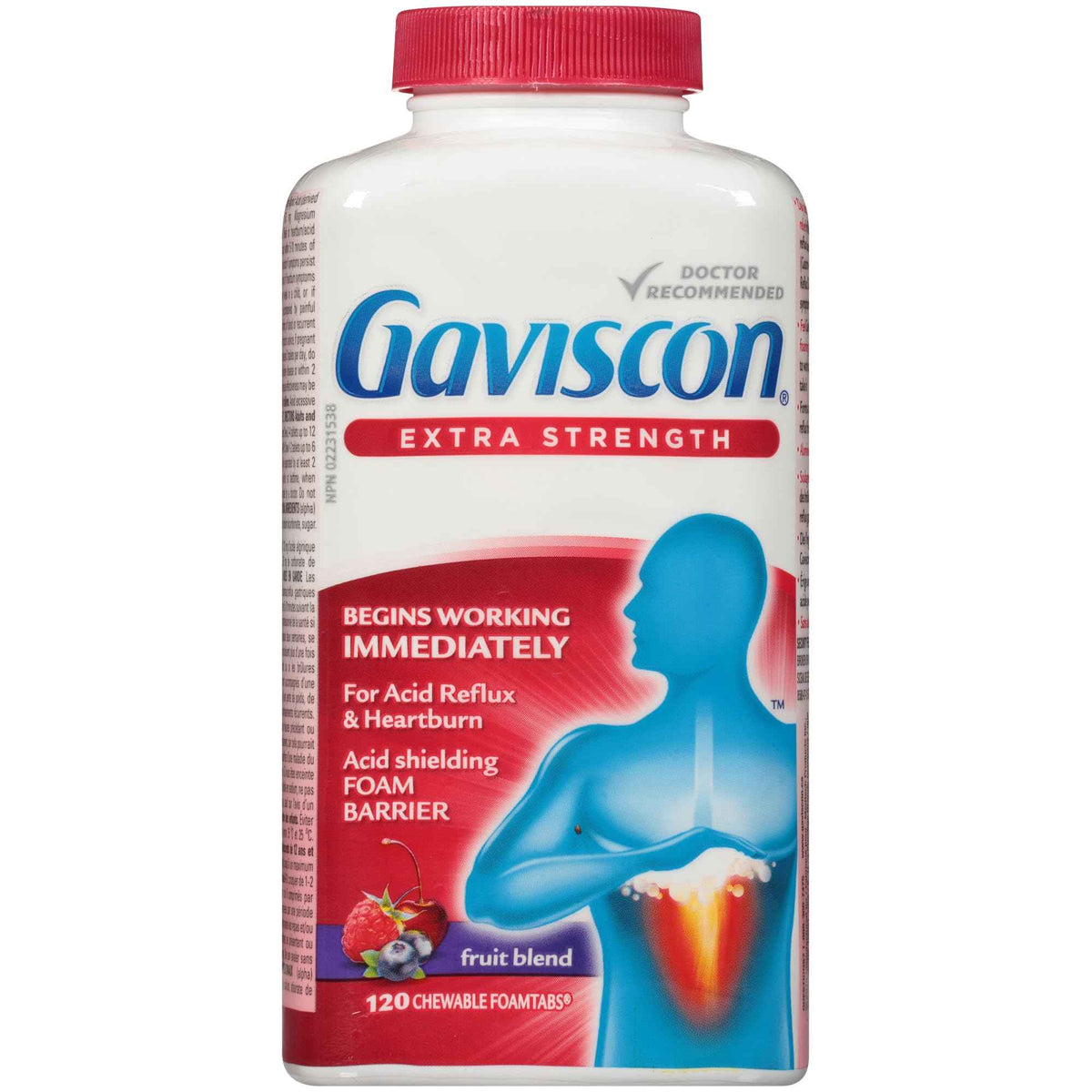 Gaviscon Extra Strength Tablets - 120 Count - Chewable Foaming Antacid Tablets for Day and Night Heartburn Relief, Acid Reflux and GERD Relief, Fruit Blend - Free of Aluminum, Lactose and Gluten 🍁 All In One Marketplace Canada