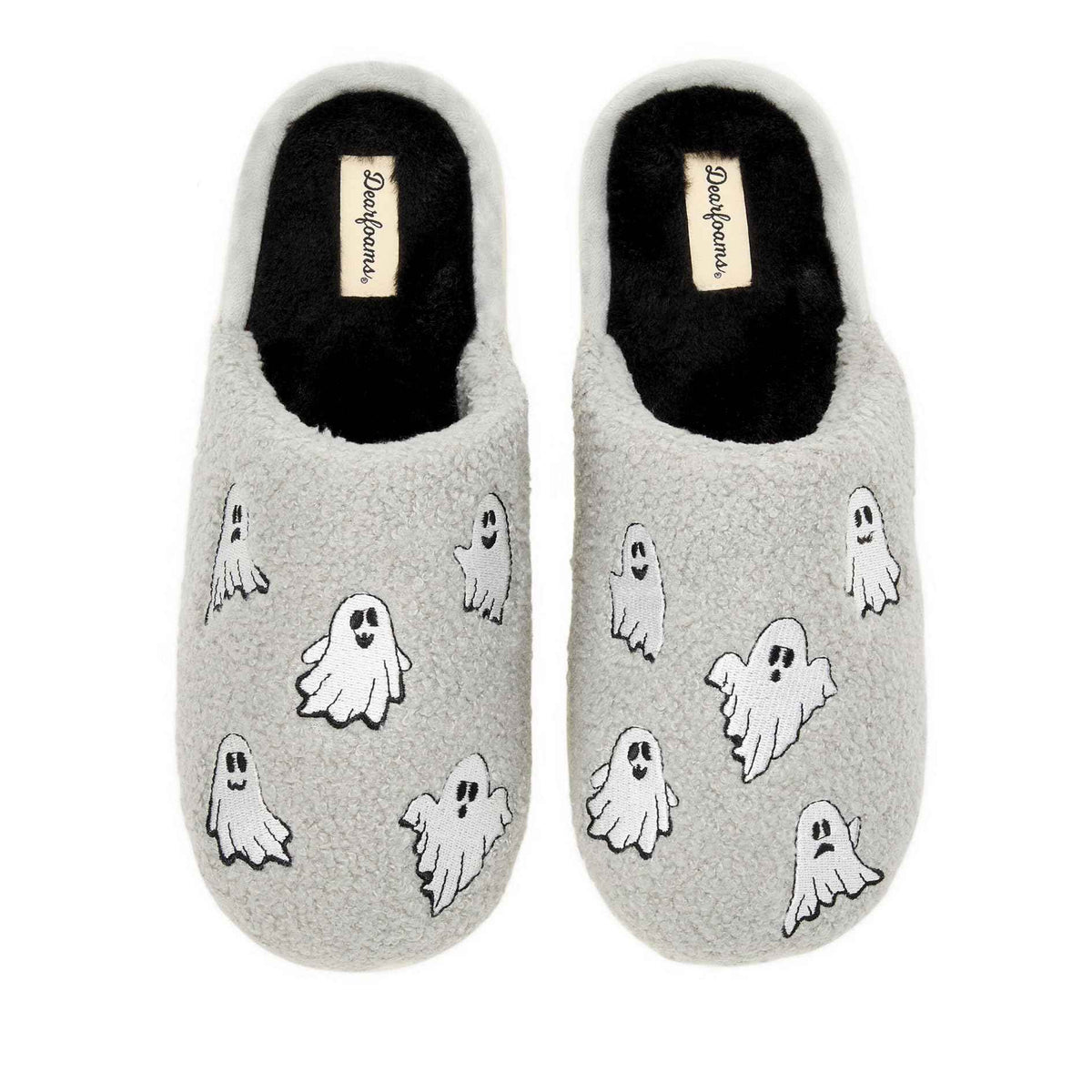 Dearfoams Unisex-Adult Spooky Fuzzy Halloween Pumpkin Jack O Lantern Slipper, Grey Ghost, 15-16 Women/13-14 Men