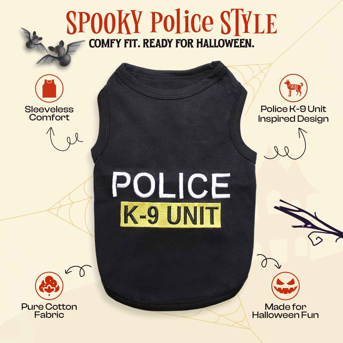 Parisian Pet Police K9 Dog Costume - Dog K9 Halloween Shirt - Pet Police Costume - Dogs Costumes for Halloween - Dogs Apparel & Accessories - Sleeved Pet Outfit - XL