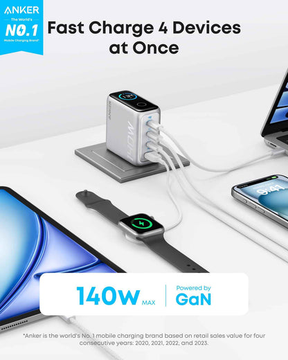 Anker Laptop Charger, 140W MAX USB C Charger, 4-Port Multi-Device Fast Charging, Advanced GaN Power Adapter, Intuitive Touch Controls, for MacBook, iPhone 17/16 Series, Samsung Galaxy, Pixel, and More 🍁 All In One Marketplace Canada