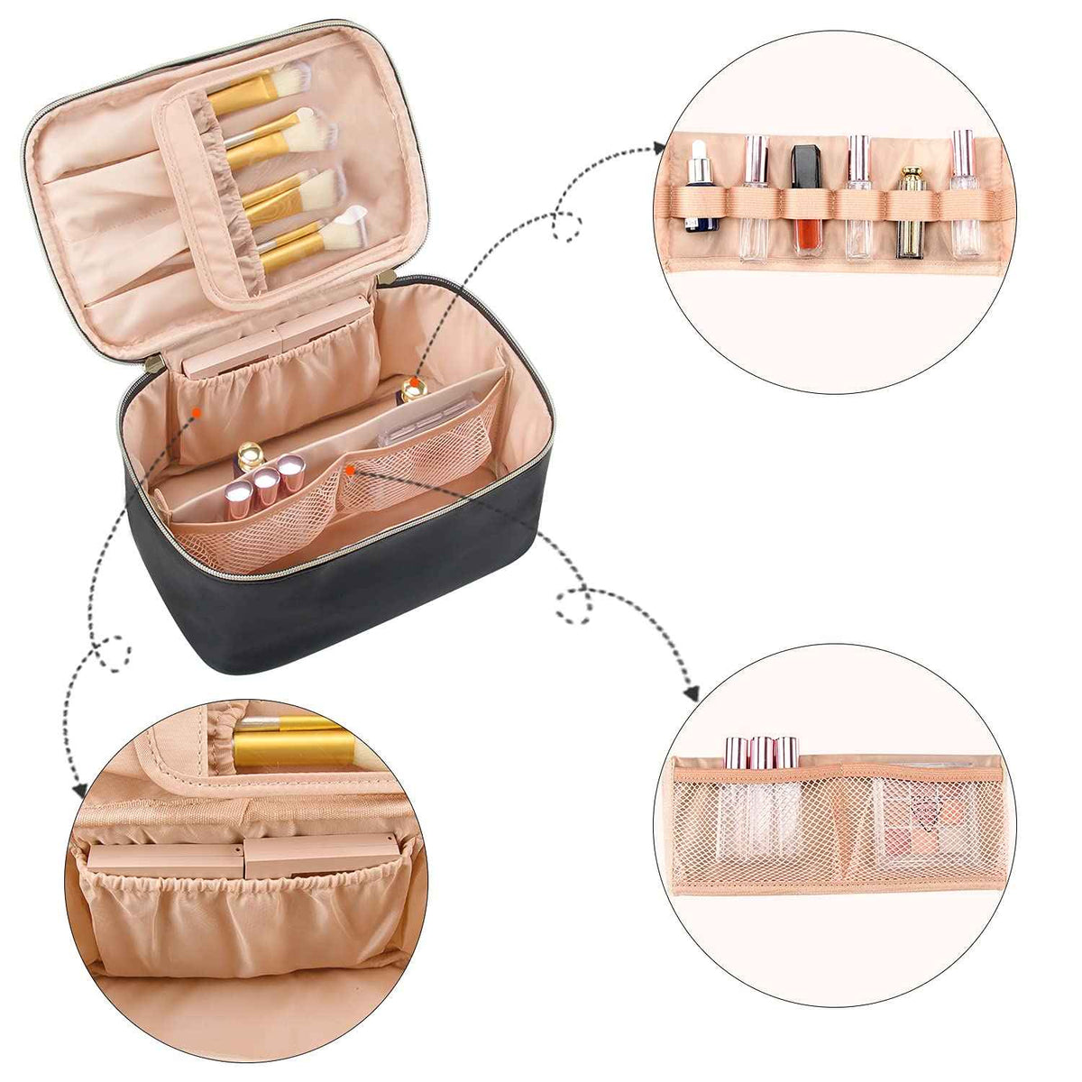 Makeup Bag, Portable Cosmetic Bag, Large Capacity Travel Makeup Case Organizer for Women and Girls, Train Case Makeup Bag for Toiletries for Traveling with Handle and Divider, Black 🍁 All In One Marketplace Canada