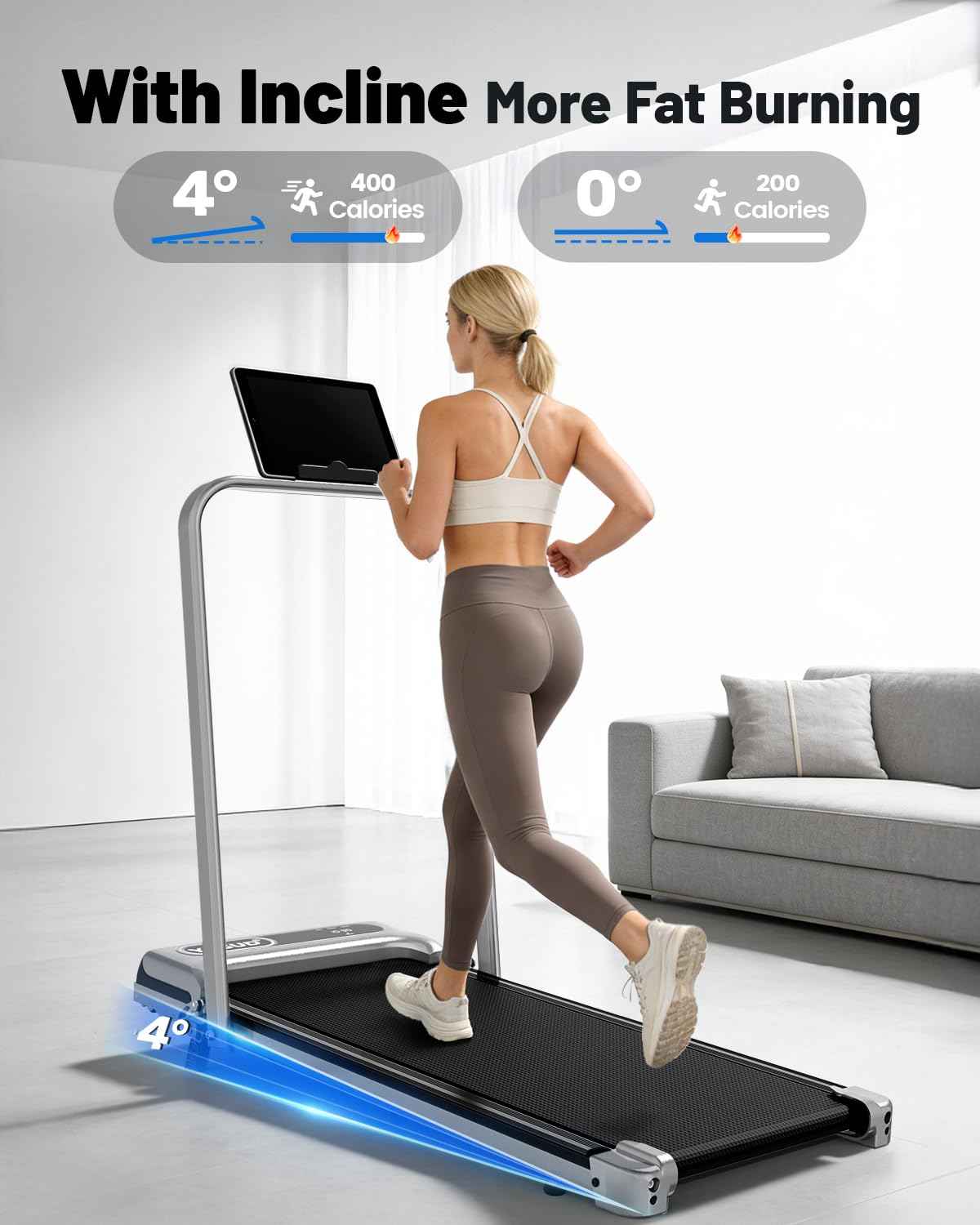 Yagud Walking Pad with 8% Incline, 3 in 1 Treadmill for Home & Office, 2.5HP Under Desk Treadmill with Handle, Portable Treadmill with Remote Control & Led Display, No Installation 🍁 All In One Marketplace Canada
