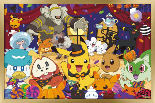 Pokémon: Halloween Party- Group Wall Poster, 34L" x 22.4W", Gold Framed Version