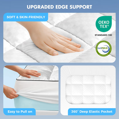 Dual Layer 4 Inch Memory Foam Mattress Topper Queen Size, 2 Inch Cooling Gel Memory Foam and 2 Inch Pillow Top Mattress Pad Cover for Back Pain, Deep Elastic Pocket, Medium Support, White 🍁 All In One Marketplace Canada