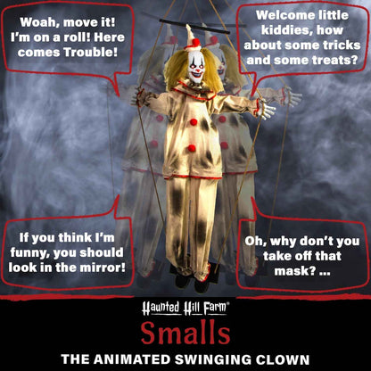 Haunted Hill Farm 55-in. Smalls The Animated Swinging Clown, Indoor or Covered Outdoor Halloween Decoration, Battery Operated, Festive Holiday Decor
