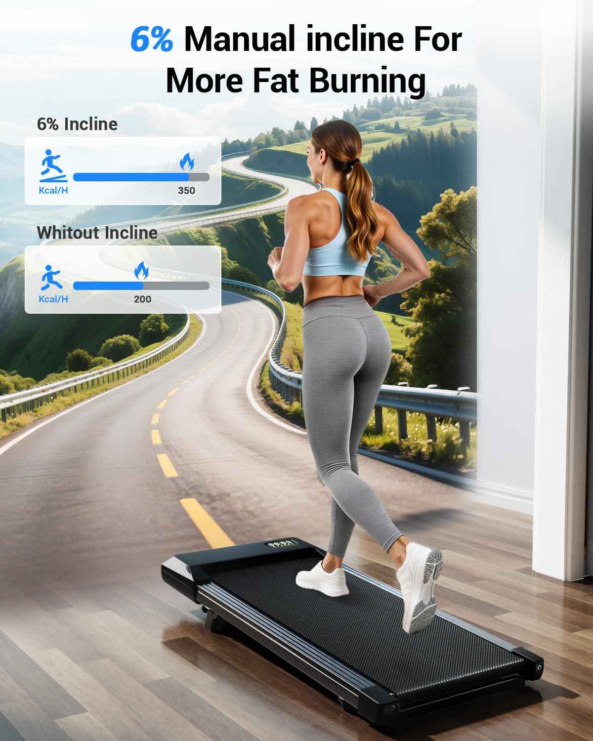 Superun Walking Pad,6% Manual Incline Walking Pad Treadmill,Under Desk Treadmill for Home Office, with App & Remote,2.5HP Quiet,LED Display,300 lbs Capacity 🍁 All In One Marketplace Canada