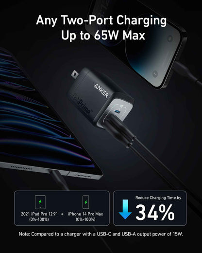 Anker Prime 67W USB C Charger, Anker GaN 3-Port Compact Fast PPS Wall Charger, for MacBook Pro/Air, Pixelbook, iPad Pro, iPhone 17/16/15/Pro, Galaxy S25/S24, Note20, Pixel, Apple Watch 🍁 All In One Marketplace Canada