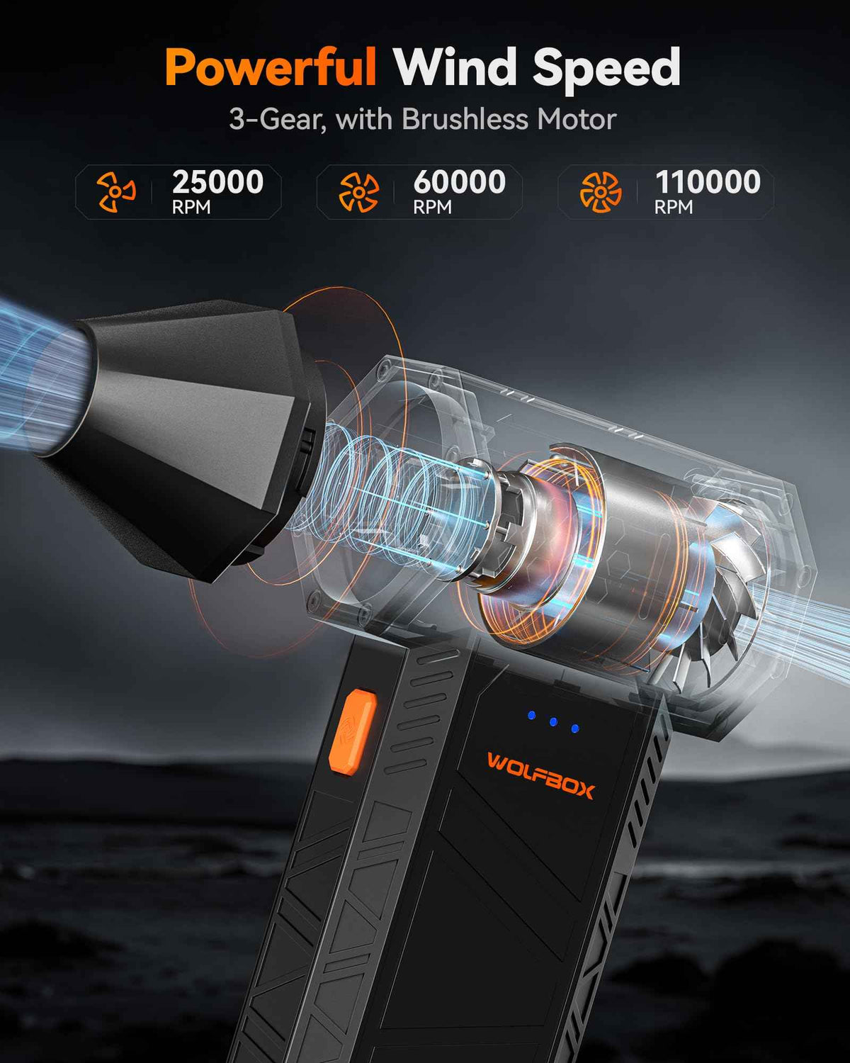 WOLFBOX MegaFlow 50 Compressed Air Duster-110000RPM Super Power Cordless Air Duster, 3-Gear Adjustable Mini Blower with Rechargeable Battery, Dust Blower for Computer, Keyboard, House, Outdoor and Car 🍁 All In One Marketplace Canada