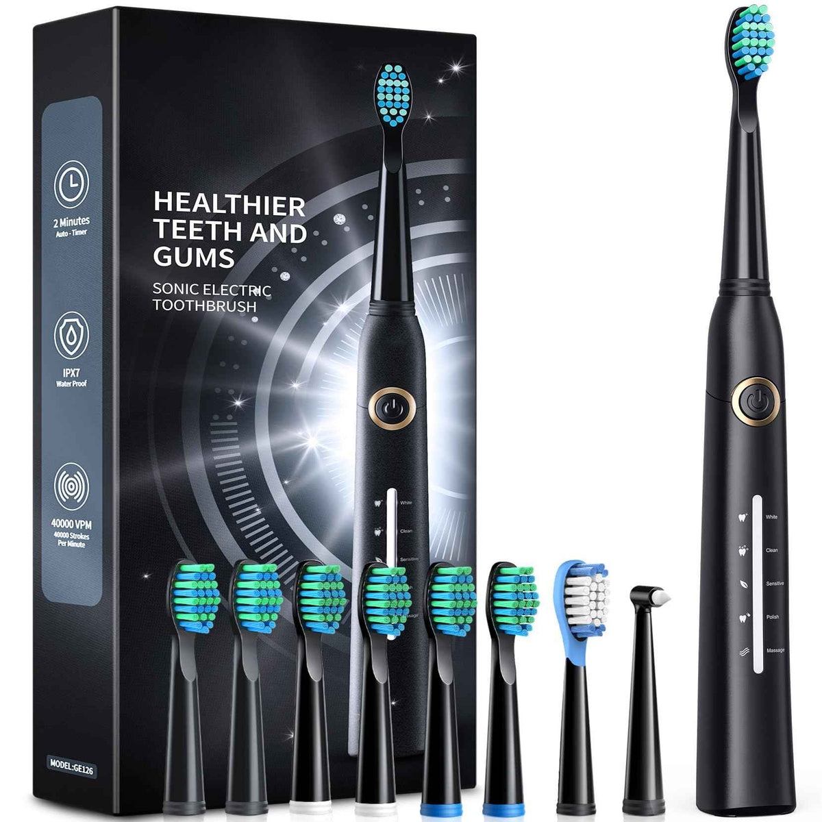 TEETHEORY Sonic Electric Toothbrushes for Adults and Kids, 8 Brush Heads Electric Toothbrush with 40000 VPM Deep Clean 5 Modes, Rechargeable Fast Charge 4 Hours Last 30 Days(Black) 🍁 All In One Marketplace Canada