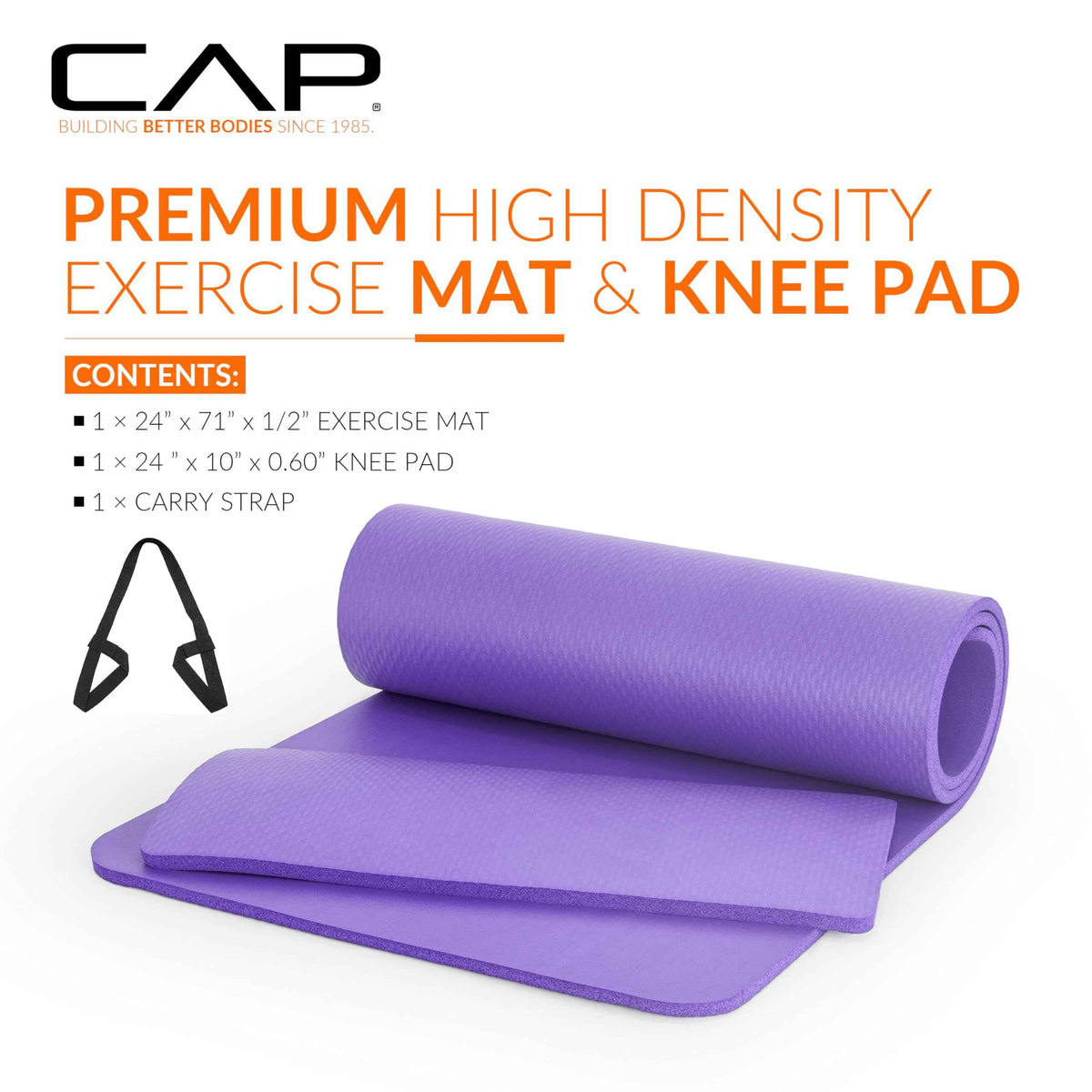 CAP Barbell High Density Exercise Yoga Mat with strap and Knee Pad 71"x24"x1/2" PURPLE 🍁 All In One Marketplace Canada