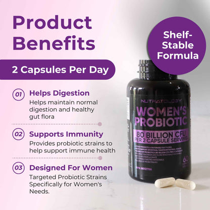 Nutratology® Probiotics for Women | Canadian-Made | 40 Billion CFUs per Capsule | Bloating Relief & Digestion | 4 Strains of Women's Probiotic for Gut Health | 60 Capsules 🍁 All In One Marketplace Canada